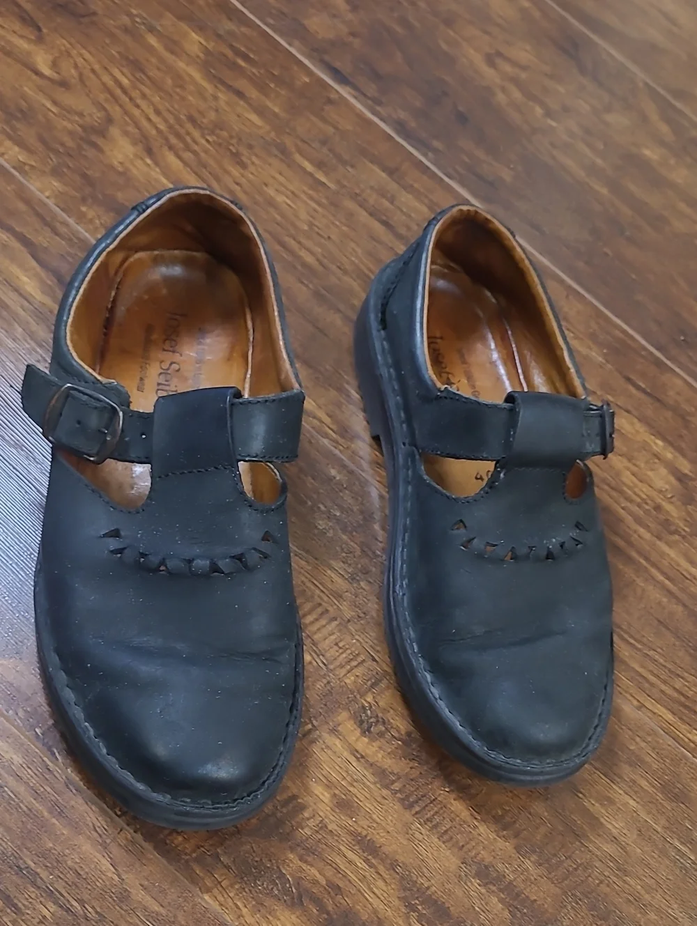 Josef Seibel Black Leather Mary Jane Shoes with Buckle Size 40 Or 9.5